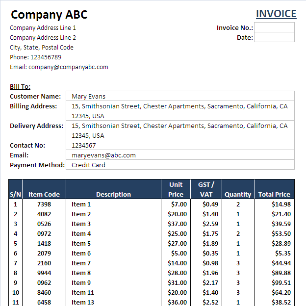 PriceList & Invoice (<100 items)