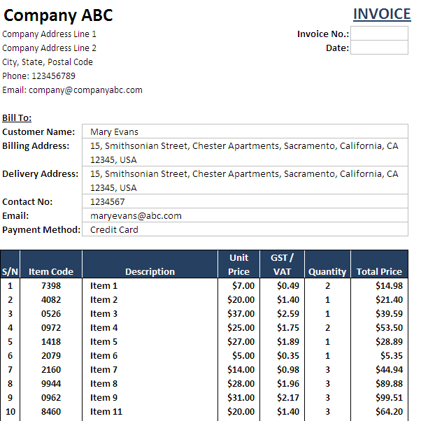 PriceList & Invoice (<50 items)